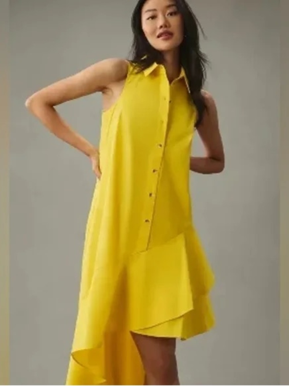 Philosophy Sleeveless Yellow Asymmetric Button-Front Dress size L